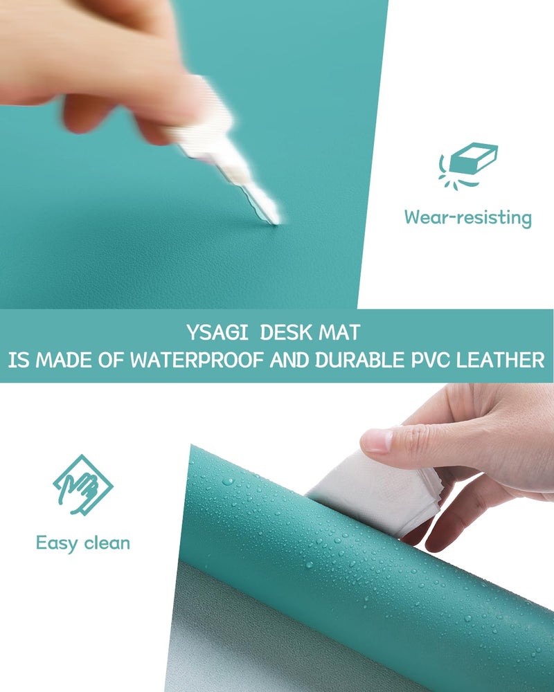 YSAGi Non-Slip Leather Desk Pad L Size, Waterproof Laptop Computer Desk Keyboard Mat, Table Protector Blotter Mat, Large Mouse Pad for Office/Work/Home/Decor(Green Blue, 35.4" x 17") - Image 5